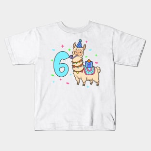 I am 6 with Lama - kids birthday 6 years old Kids T-Shirt